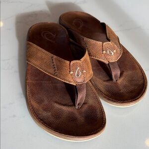 OluKai Men's Tan Leather Strap Sandals -Size 10